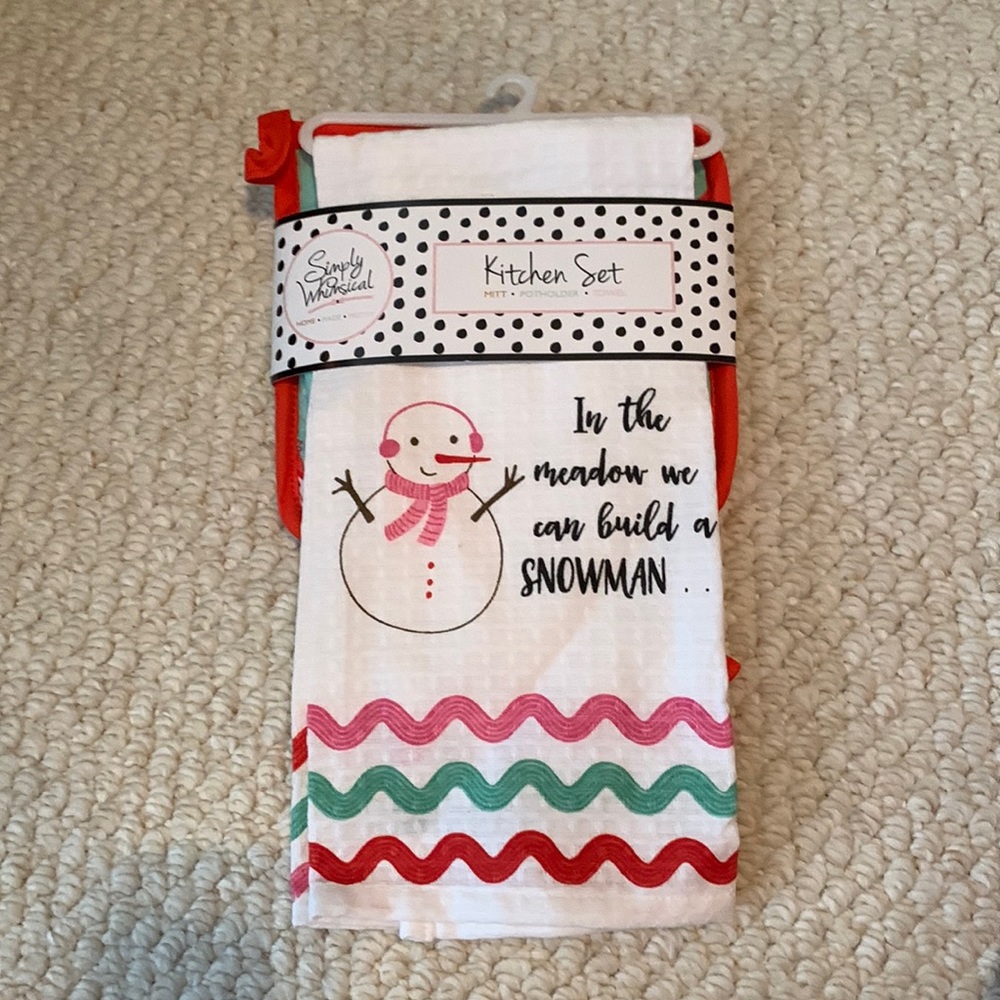 ☃️Snowman mitt potholder towel set In the Meadow we can build a snowman gift